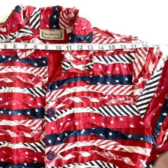 Patriotic American Blazer Jacket Womens M Long Sleeve Collar Stars Stripes - Picture 3 of 9